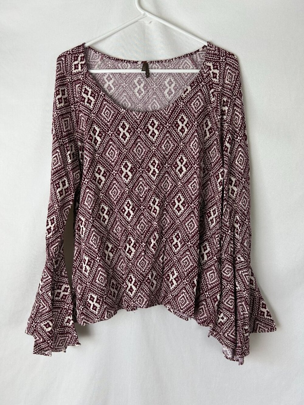 Stetson Bell Sleeve Boho Western Top L Burgundy